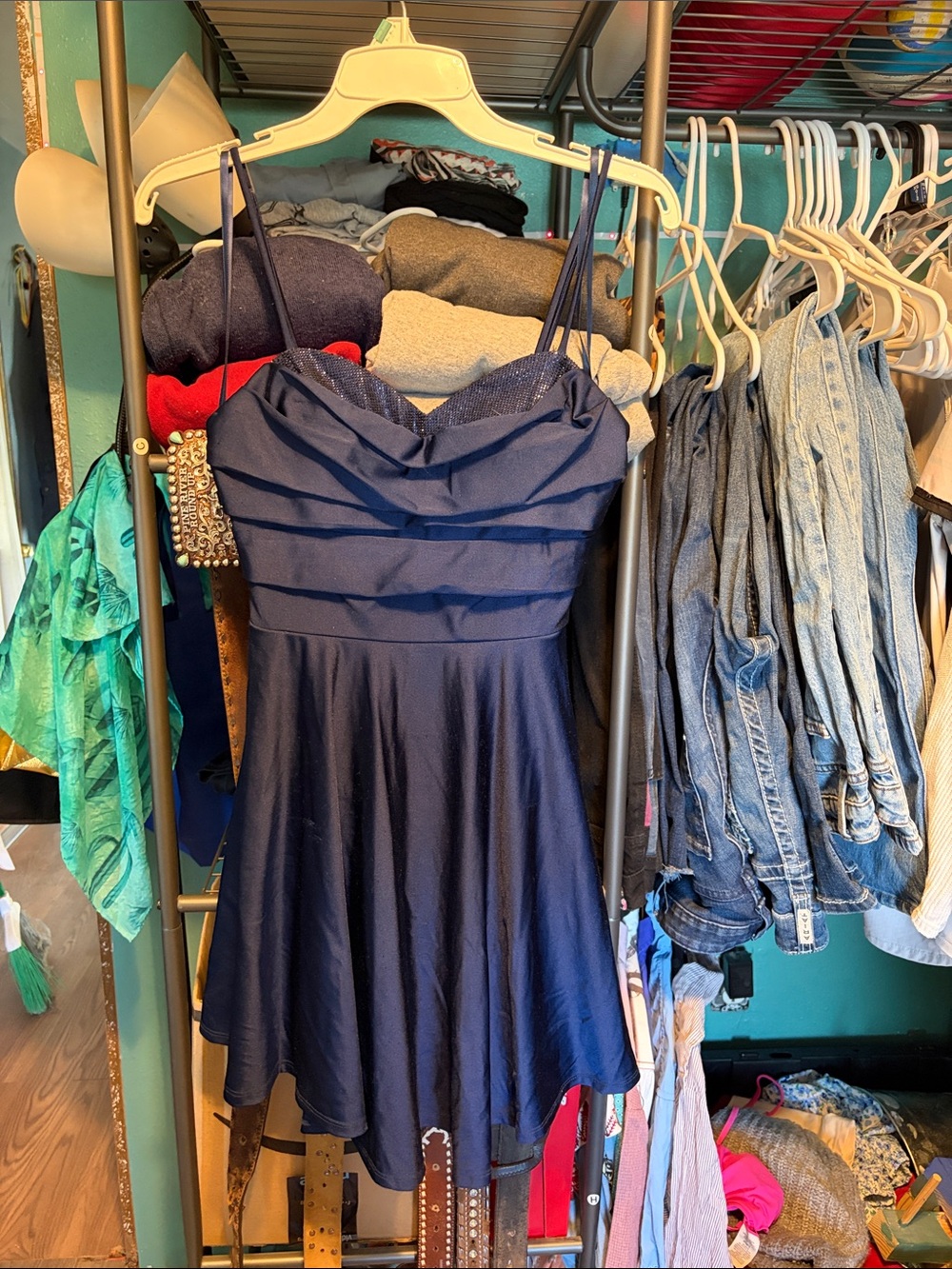 City Streets Navy Spaghetti-Strap Fit & Flare Mini Dress